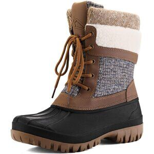 Women's Winter Snow Boots Mid-Calf Booties Fur-lined Lace Up Shoes Plaid